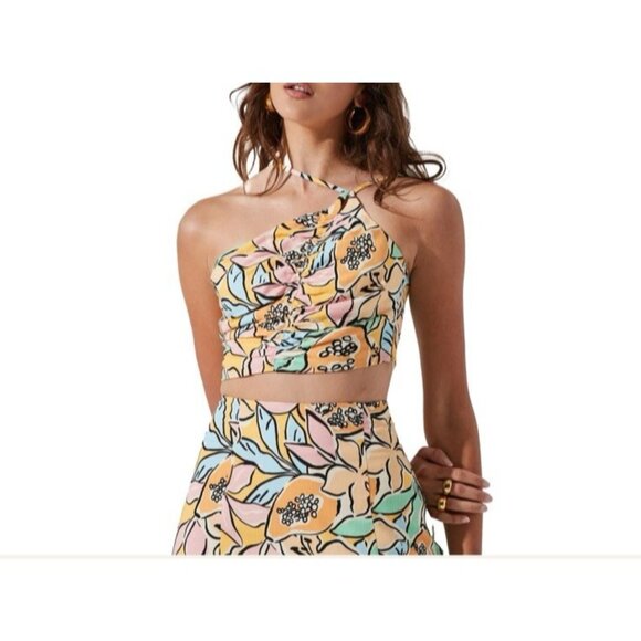 ASTR The Label Covina Tropical Print Skirt & Top Set M Medium Linen NEW